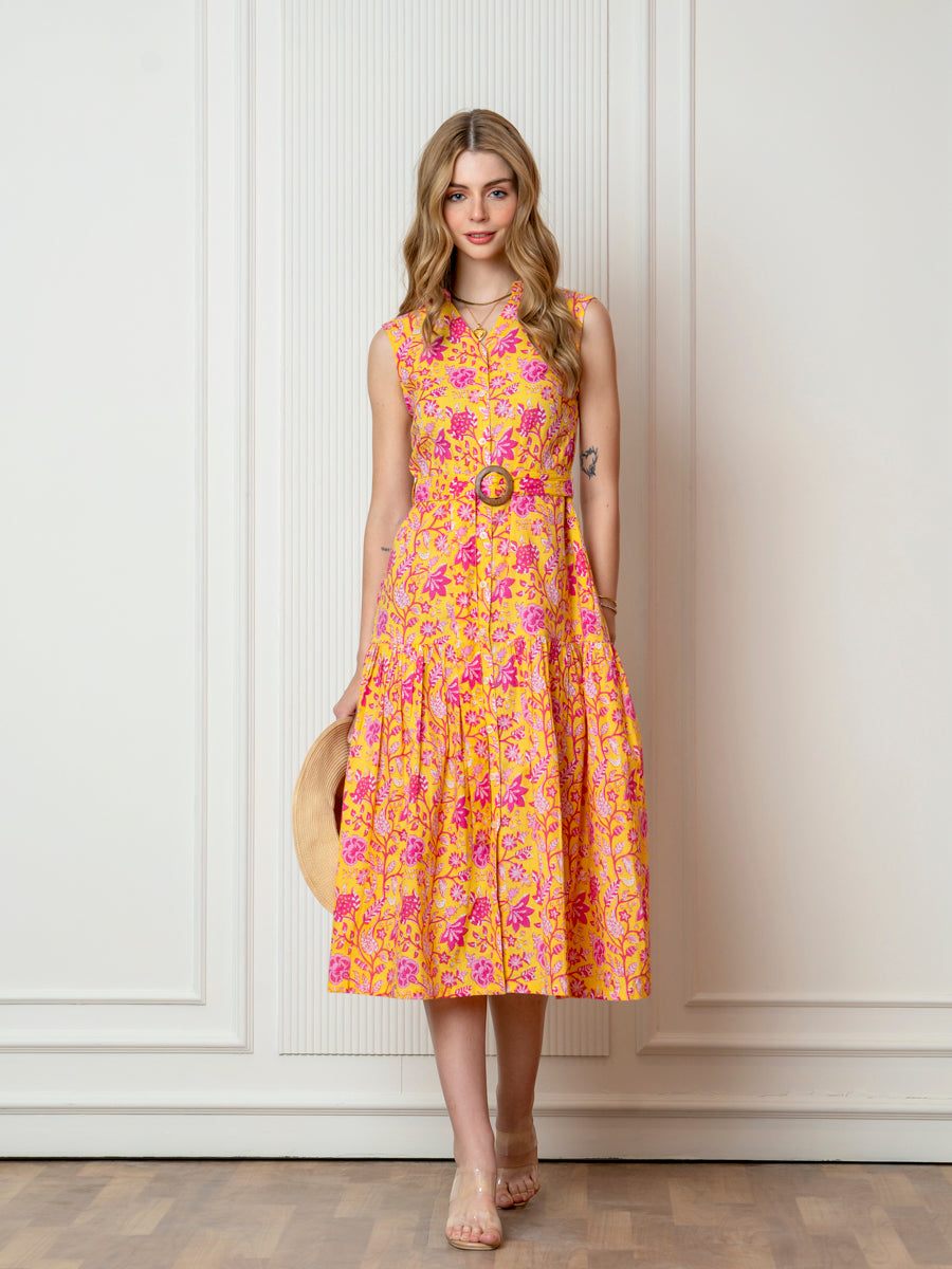 yellow floral midi dress Sleeveless M Betsey Johnson Dress Women's Color:WHT-GREENS Bring a touch of badge:Exclusive