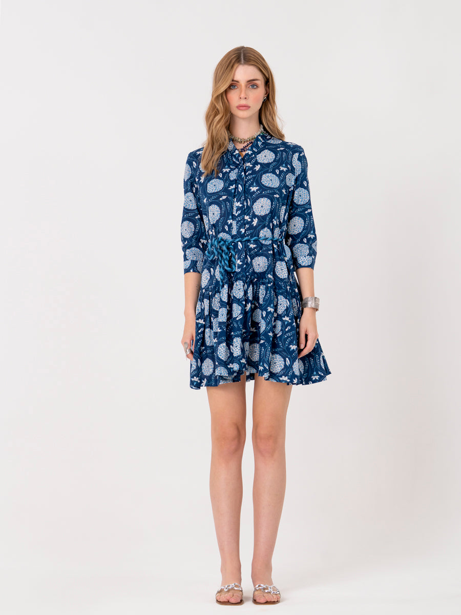 Blue Floral Short Tiered Dress S Blue Floral Short Tiered Dress S