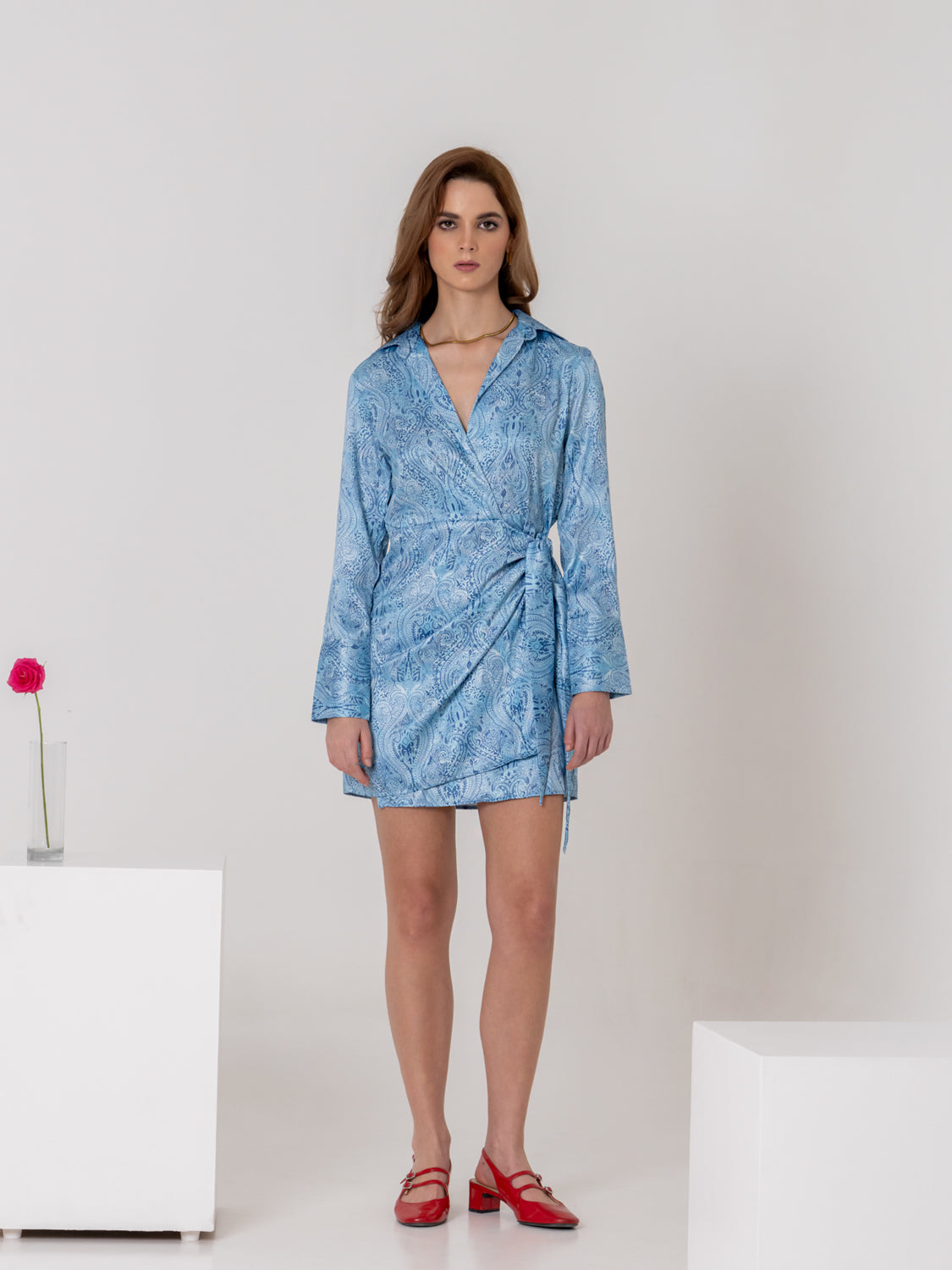 Azure Paisley Mini Wrap Dress M Azure Paisley Mini Wrap Dress M