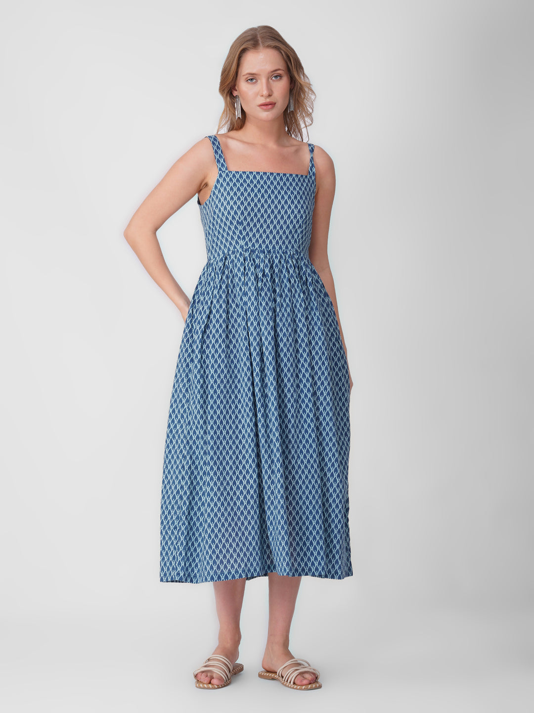 Blue Geometric Print Maxi Dress