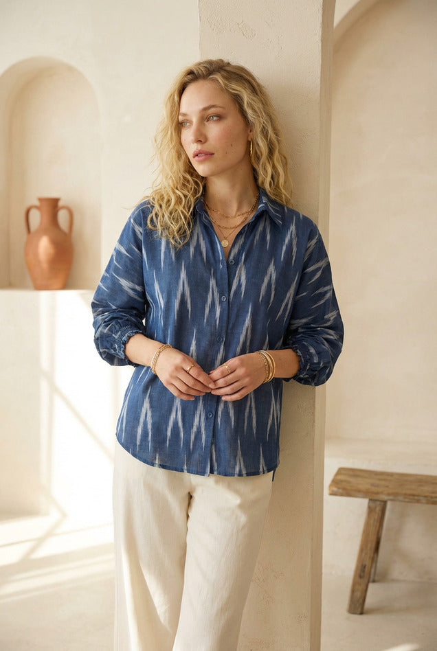 Navy Blue Ikat Relaxed Shirt