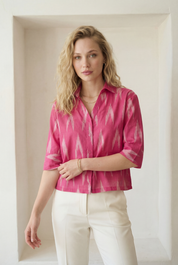 Berry Pink Ikat Three-Quarter Sleeve Shirt