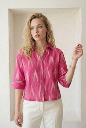 Berry Pink Ikat Three-Quarter Sleeve Shirt