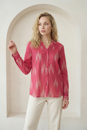Fuchsia Pink Ikat Lapel Collared Shirt