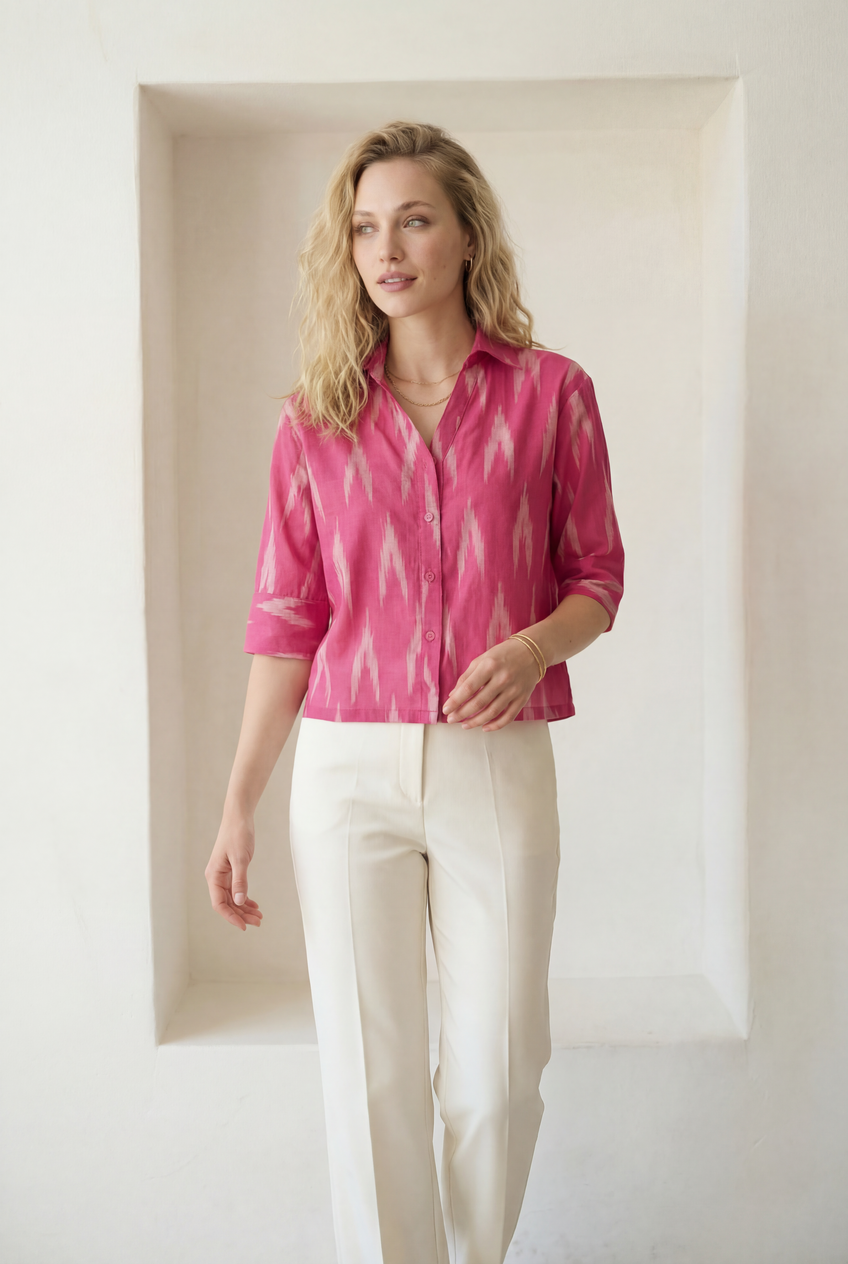 Berry Pink Ikat Three-Quarter Sleeve Shirt