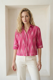Berry Pink Ikat Three-Quarter Sleeve Shirt
