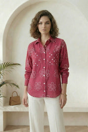 Dark Pink Bandhej Shirt