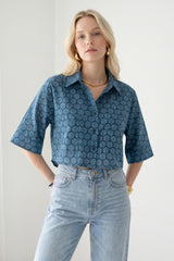 Blue Mosaic Cropped Shirt