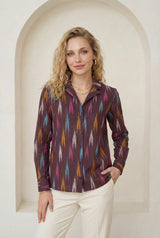Brown Ikat Lapel Collared Shirt