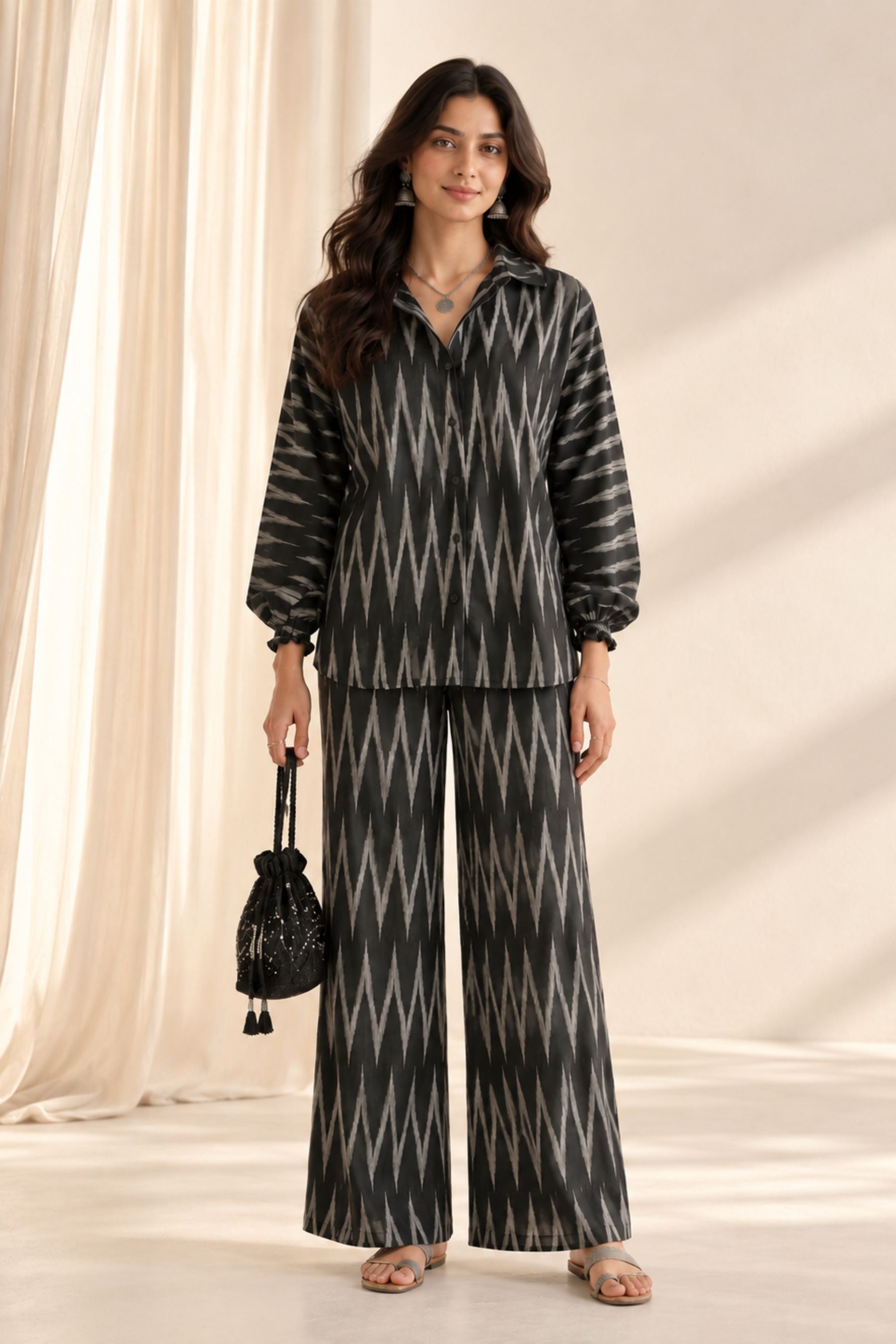 Charcoal Black Ikat Relaxed Co-Ord Set