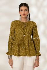 Green Bandhej Tunic Top