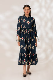 Blue Ikat Gathered Dress