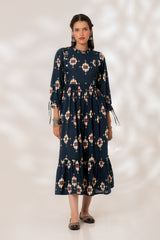 Blue Ikat Gathered Dress