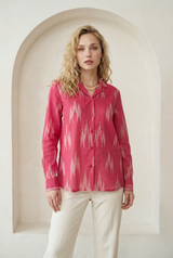 Fuchsia Pink Ikat Lapel Collared Shirt