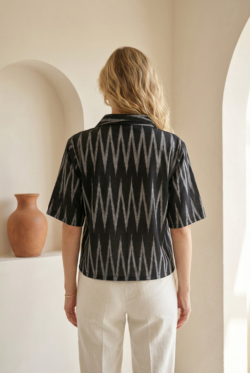 Charcoal Black Ikat Short-Sleeve Shirt
