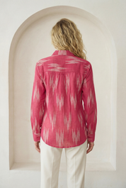 Fuchsia Pink Ikat Lapel Collared Shirt