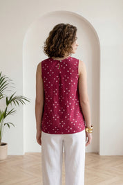 Dark Pink Bandhej Side Gathered Top
