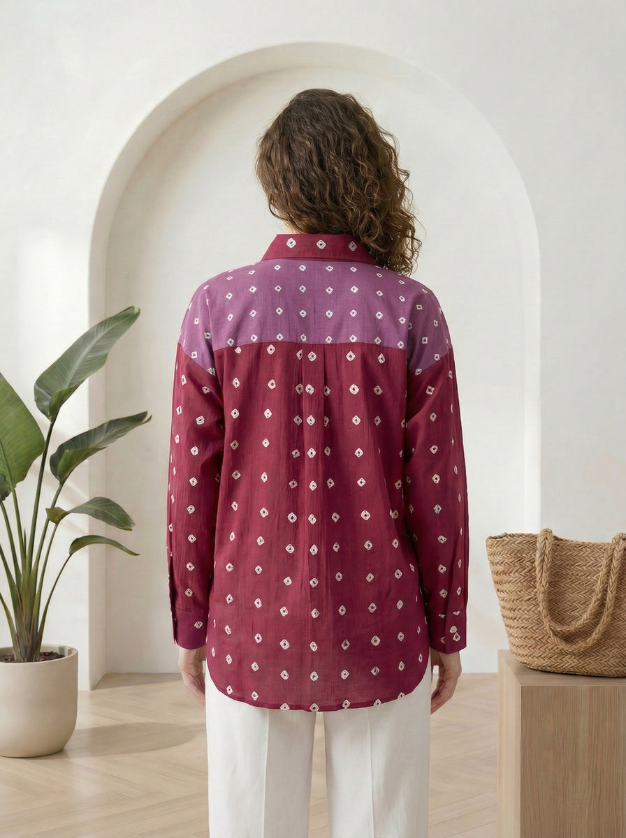 Dark Pink Bandhej Full-Sleeve Shirt