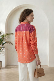 Orange Bandhej Full-Sleeve Shirt