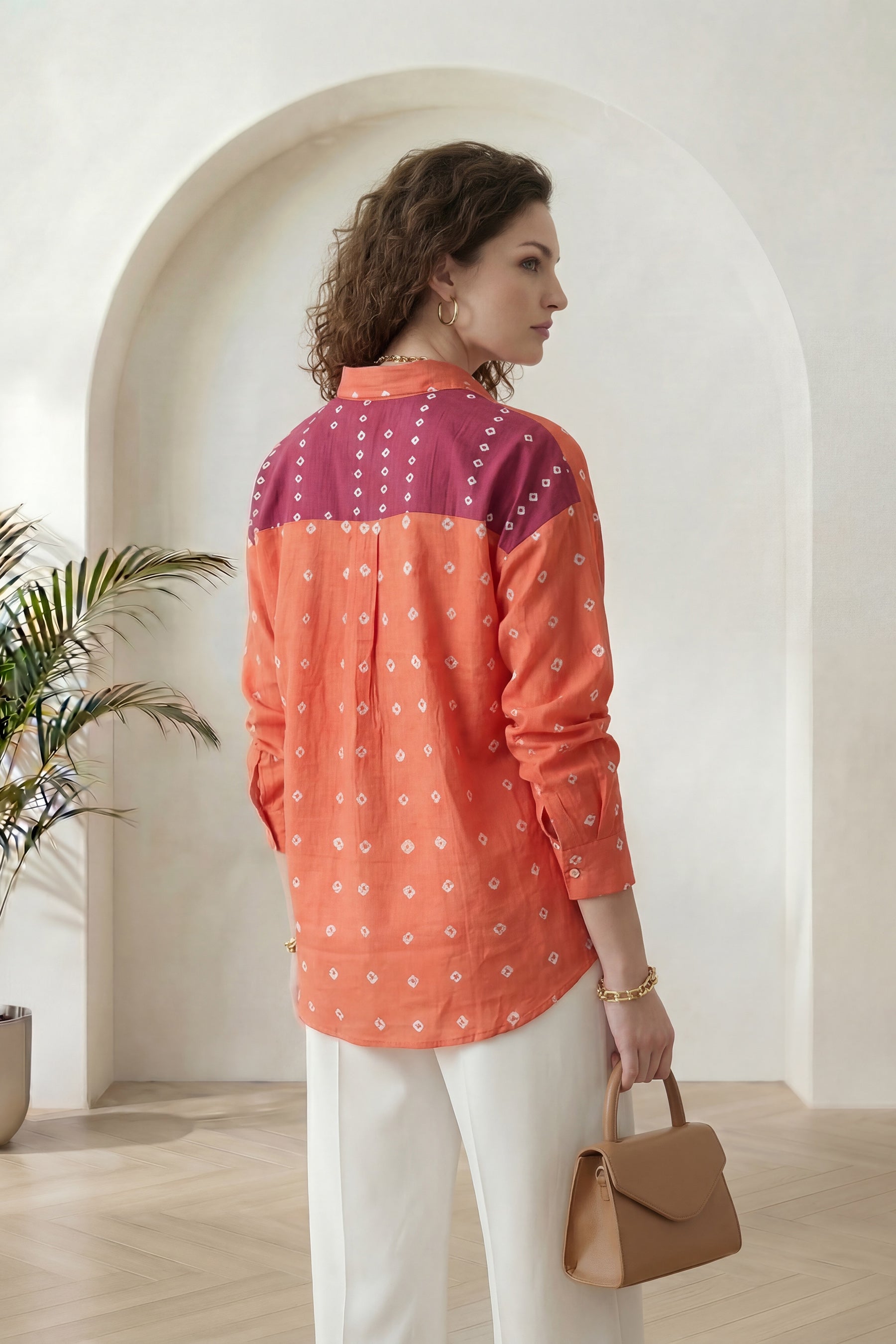 Orange Bandhej Full-Sleeve Shirt