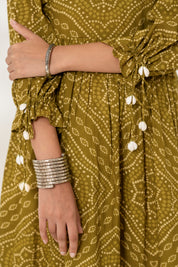 Green Bandhej Gathered Dress