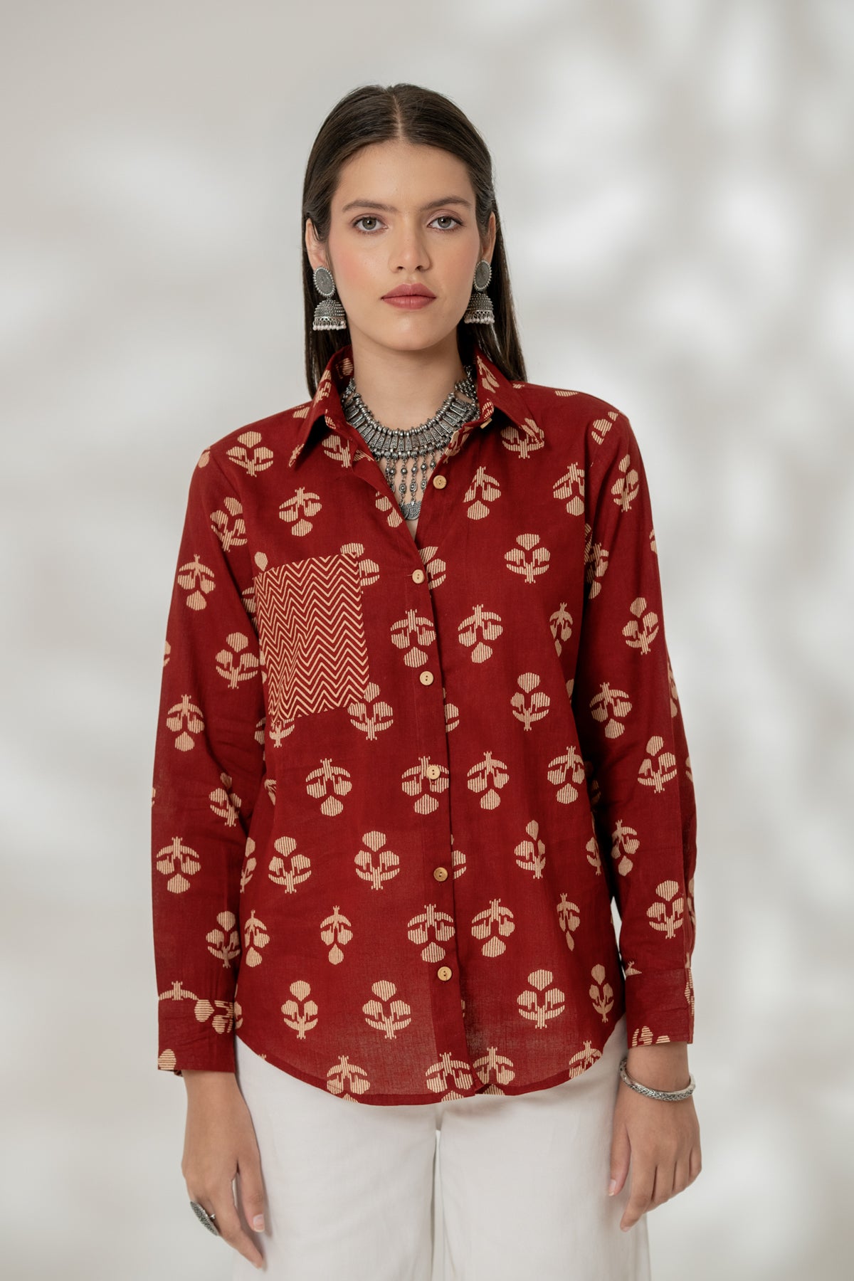 Maroon Cuff Accent Shirt