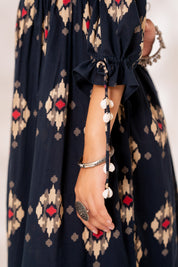 Blue Ikat Gathered Dress