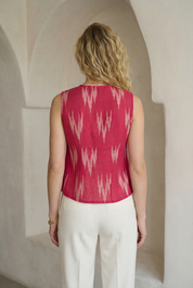 Fuchsia Pink Ikat Button Top