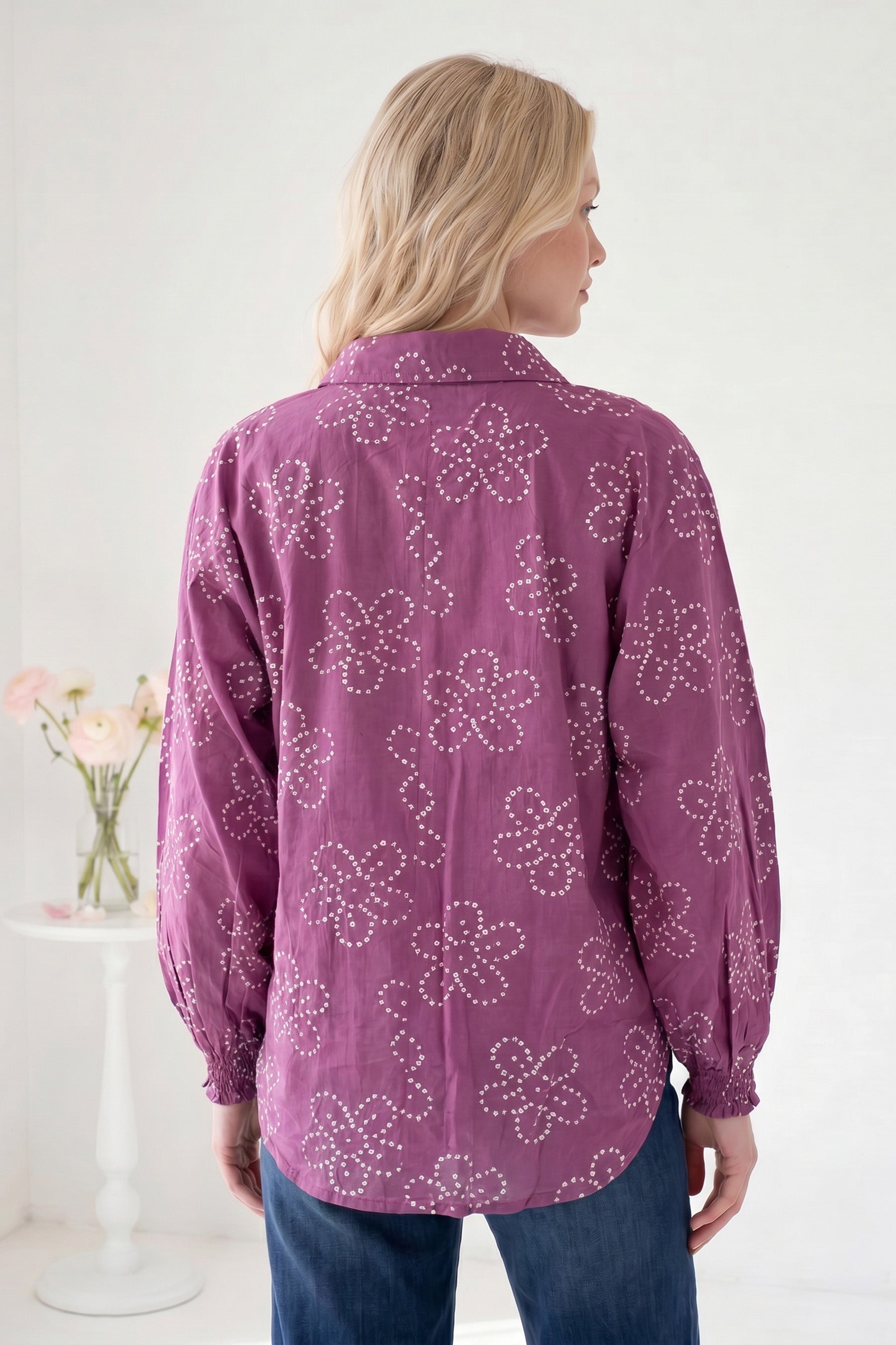 Purple Bandhani Bloom Batwing Shirt