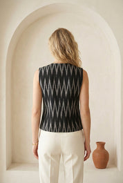 Charcoal Black Ikat Button Top