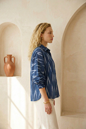Navy Blue Ikat Relaxed Shirt