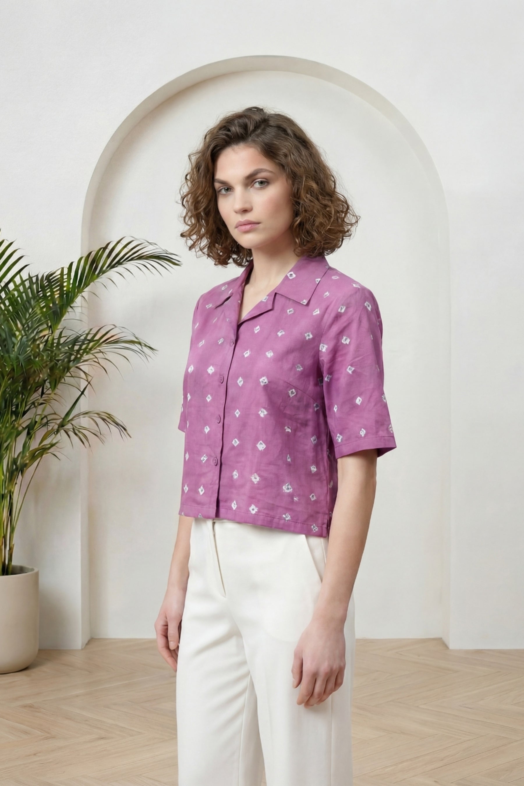 Purple Bandhej Short-Sleeve Shirt