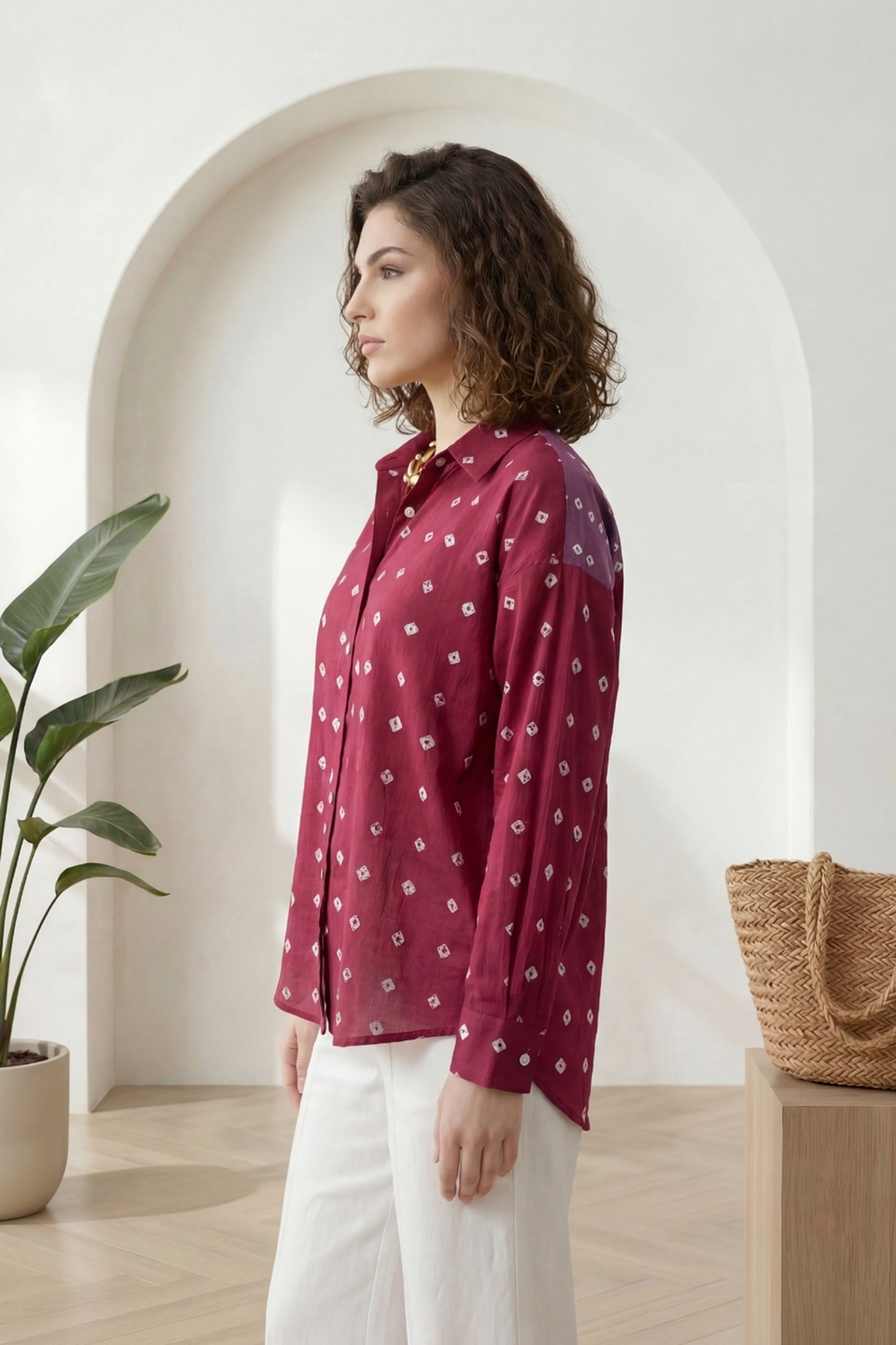 Dark Pink Bandhej Full-Sleeve Shirt
