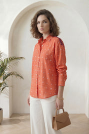 Orange Bandhej Full-Sleeve Shirt