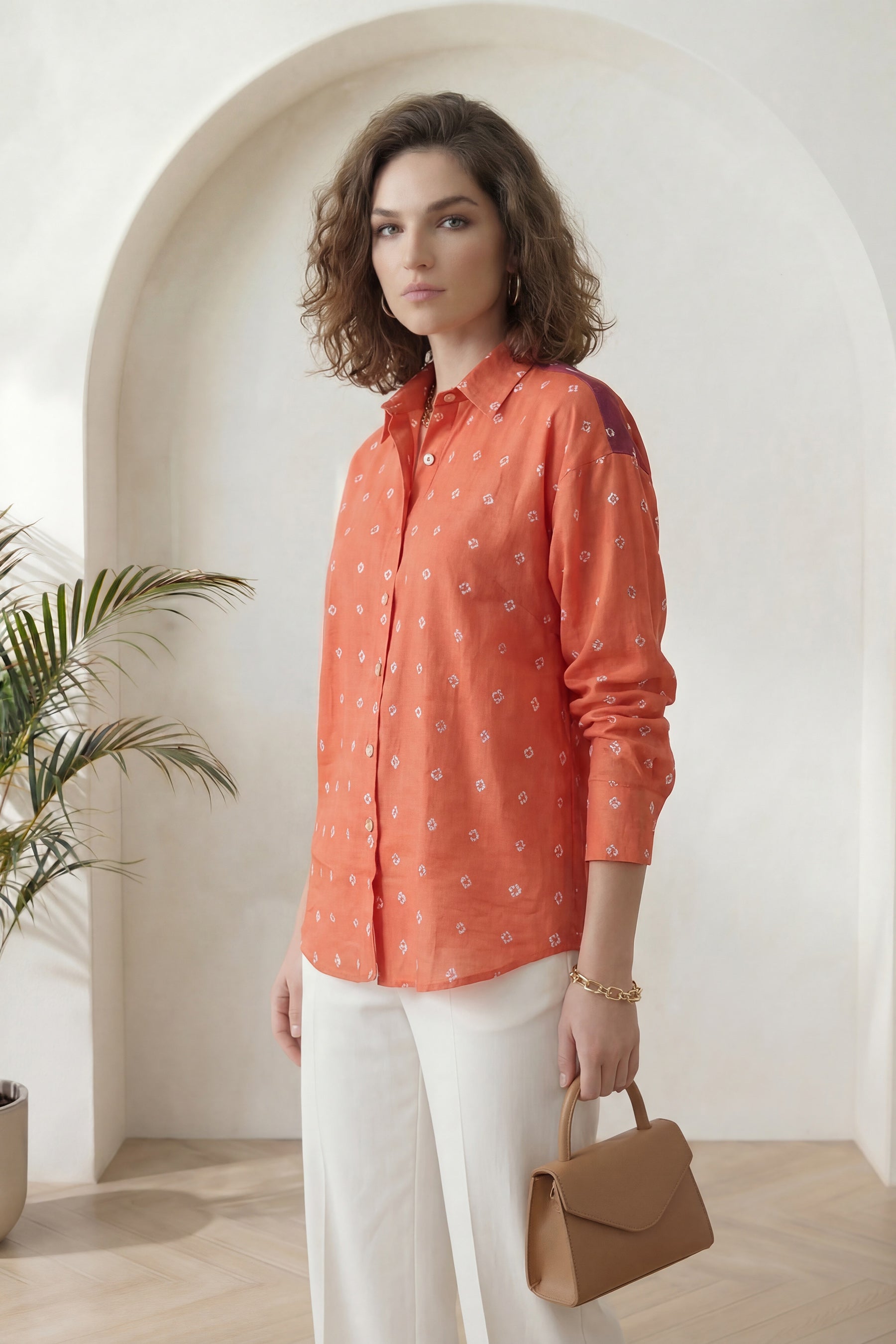 Orange Bandhej Full-Sleeve Shirt