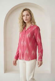 Fuchsia Pink Ikat Lapel Collared Shirt