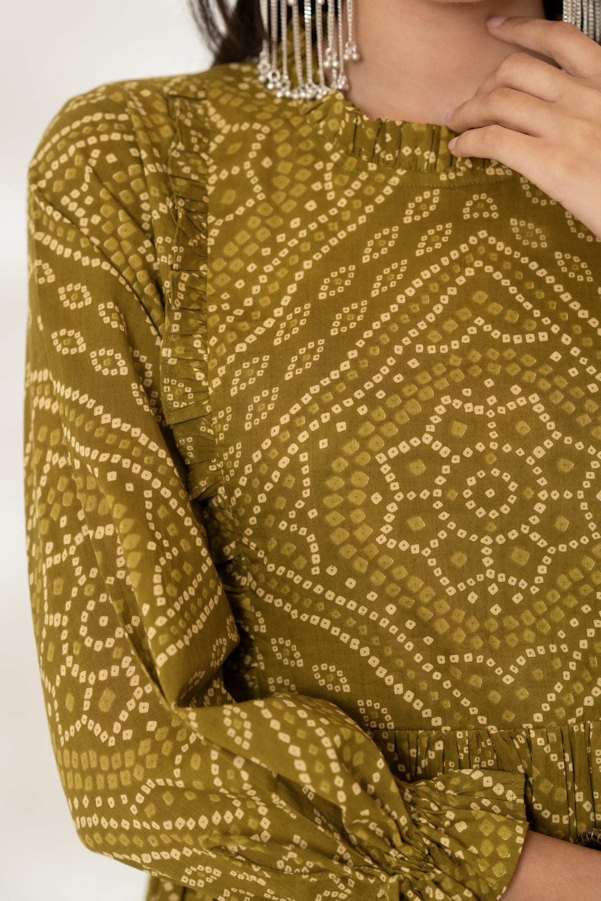 Green Bandhej Gathered Dress