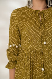 Green Bandhej Tunic Top