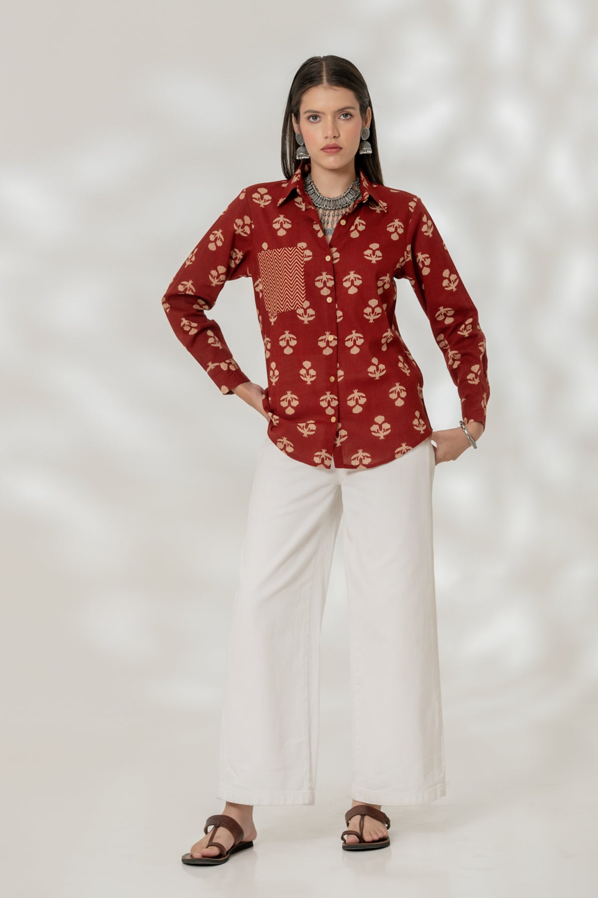 Maroon Cuff Accent Shirt