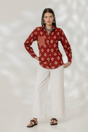 Maroon Cuff Accent Shirt
