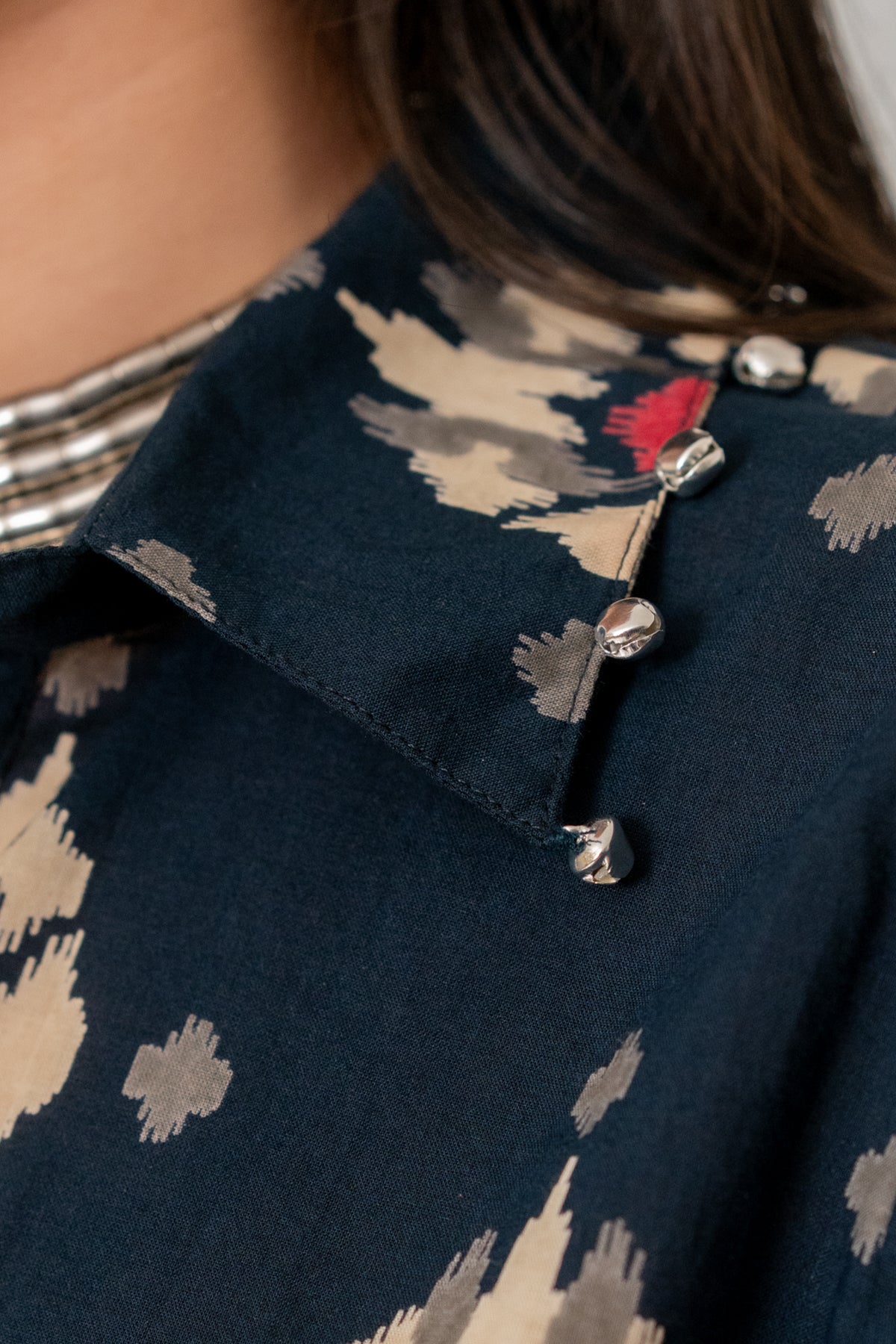 Blue Ikat Collared Top