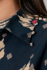 Blue Ikat Collared Top