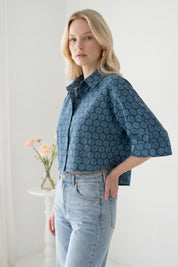 Blue Mosaic Cropped Shirt