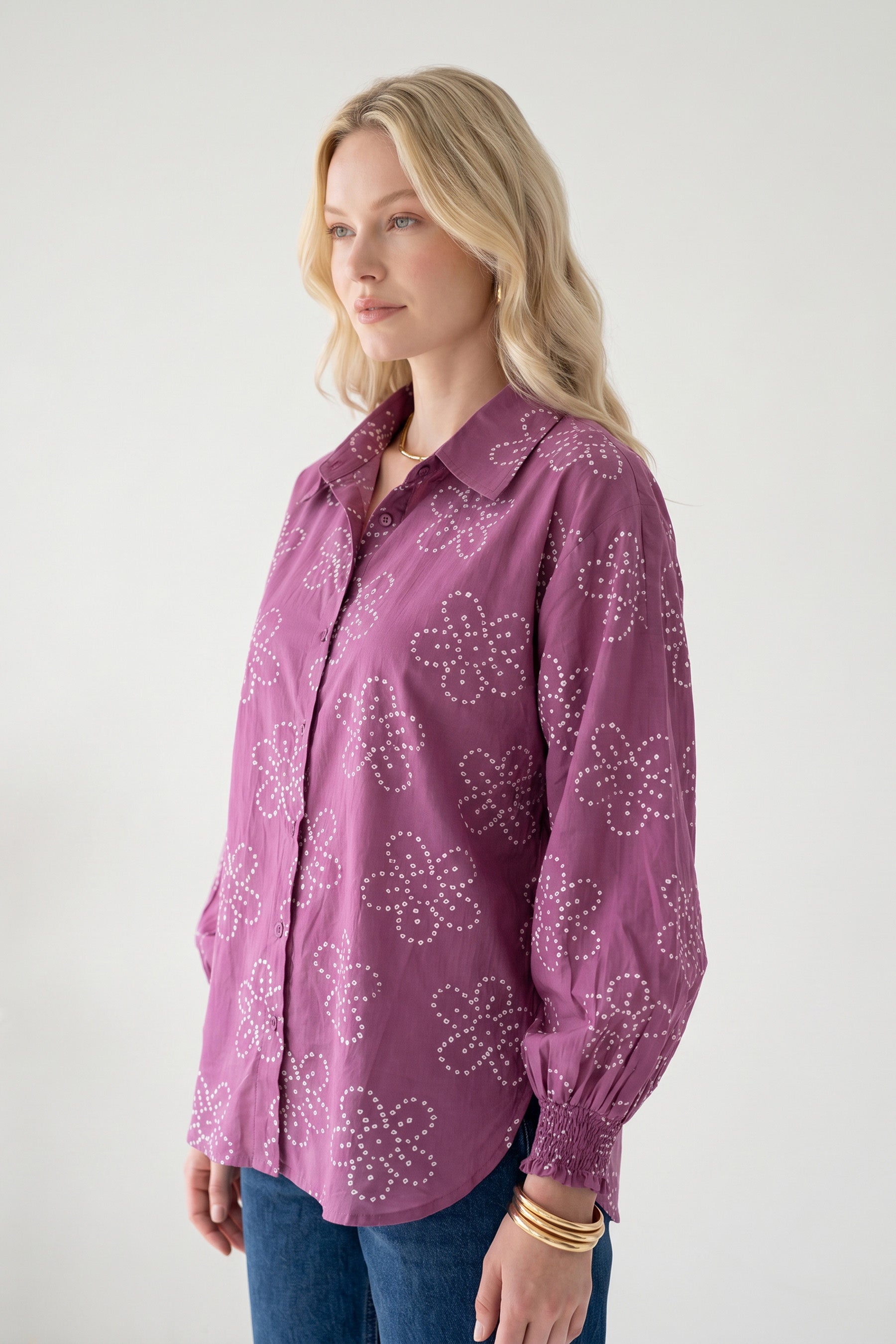 Purple Bandhani Bloom Batwing Shirt
