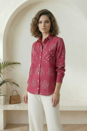 Dark Pink Bandhej Shirt