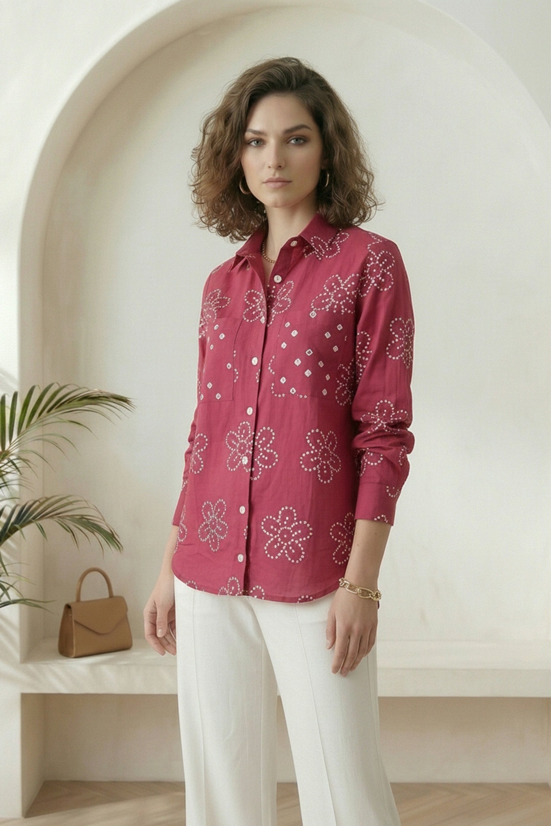 Dark Pink Bandhej Shirt