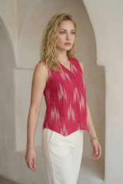 Fuchsia Pink Ikat Button Top