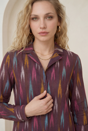 Brown Ikat Lapel Collared Shirt
