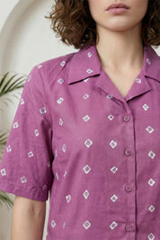 Purple Bandhej Short-Sleeve Shirt