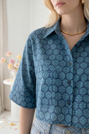 Blue Mosaic Cropped Shirt
